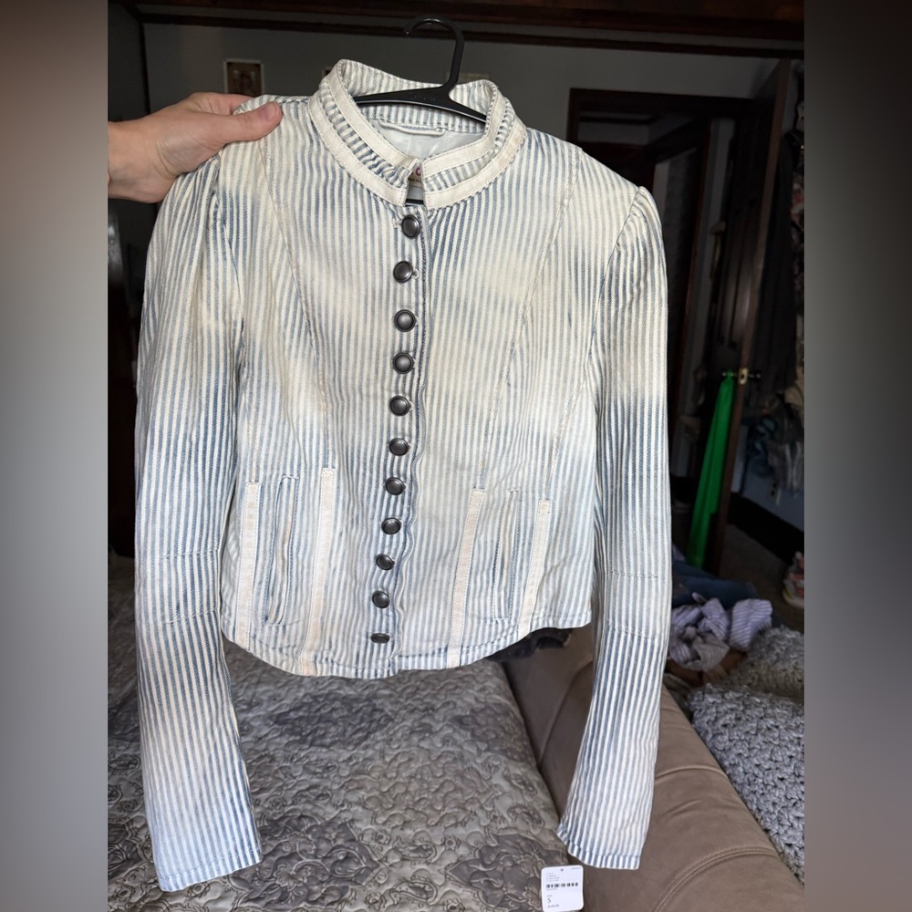 Free People Striped Blue and White Women's Jacket sz small